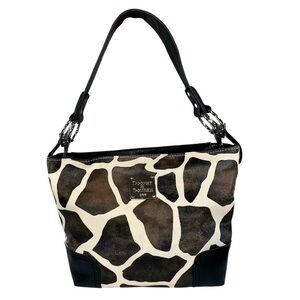 Dooney & Bourke Giraffe Animal Print Canvas Hobo Shoulder Bag Leather Trim
